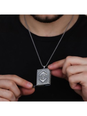 Içi Açıla Bilen Tuğralı  Çevşen Muskalık Erkek 925 Ayar Gümüş Kolye