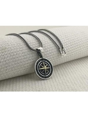 Pusula 925 Ayar Gümüş Erkek Kolye