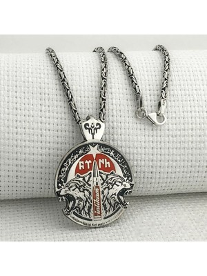 Kral Zincirli Göktürkçe Bozkurt 925 Ayar Gümüş Erkek Kolye