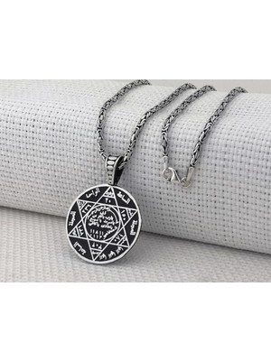 Hz Süleyman Mührü Kral Zincirli 925 Ayar Gümüş Erkek Kolye