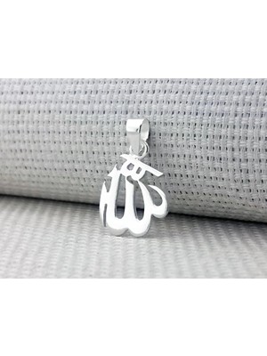 Allah Yazılı Küçük Boy PARLAK925 Ayar Gümüş Erkek Kolye Ucu