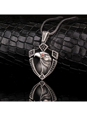 Kartal Motifli 925 Ayar Gümüş Erkek Kolye