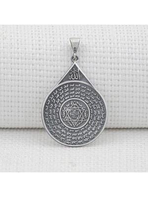 Esmahul Husna Dua Işlemeli Mührü Süleyman 925 Ayar Gümüş Erkek Kolye