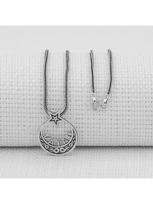 Ay Yıldız Tasarımlı  925 Ayar Gümüş Erkek Kolye