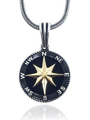 Pusula Tasarımlı 925 Ayar Gümüş Erkek Kolye