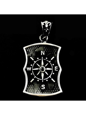 Özel Pusula Tasarımlı  925 Ayar Gümüş Erkek Kolye Ucu