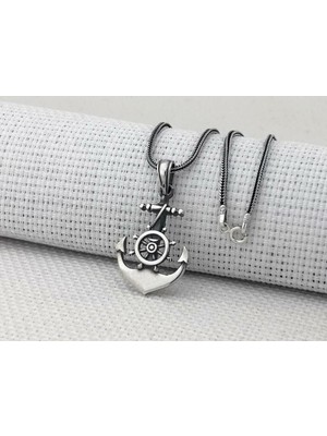 Çapa Dümen Tasarımlı 925 Ayar Gümüş Erkek Kolye