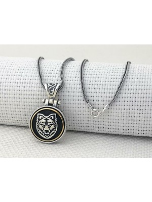 Bozkurt Tasarımlı  Ortası Dönen  925 Ayar Gümüş Erkek Kolye