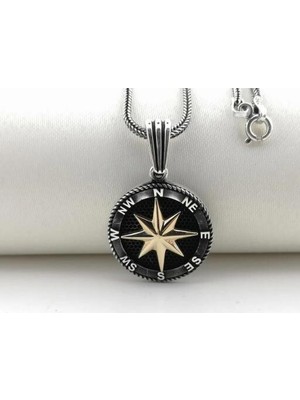 Pusula Tasarımlı 925 Ayar Gümüş Erkek Kolye