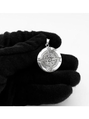 Pusula Yön Tasarımlı 925 Ayar Gümüş Erkek Kolye Ucu