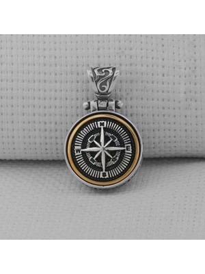 Pusula Tasarımlı Ortası Dönen 925 Ayar Gümüş Erkek Kolyesi Ucu