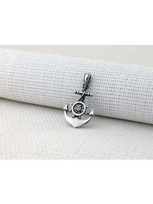 Çapa Dümen Tasarımlı 925 Ayar Gümüş Erkek Kolye Ucu