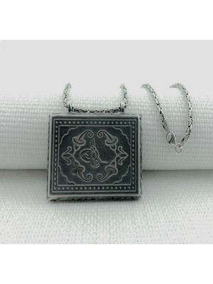 Osmanlı Tuğralı Kral Zincirli Kabi Muska 925 Ayar Gümüş Erkek Kolye