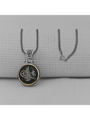 Osmanlı Tuğrası Ortası Dönen 925 Ayar Gümüş Erkek Kolye