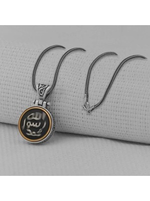 Allah Resulu Muhammet Sav Yazılı Ortası Dönen  925 Ayar Gümüş Erkek Kolye
