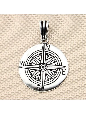 Pusula Yön Tasarımlı 925 Ayar Gümüş Erkek Kolye Ucu