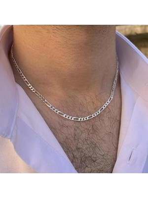 Figaro Zincir 4 mm 925 Ayar Gümüş Erkek Kolye
