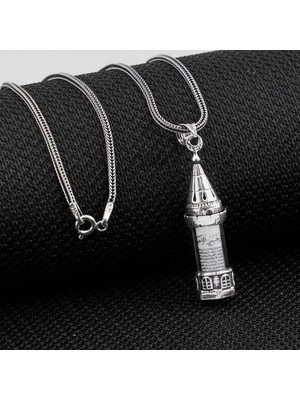 Minare Tasarımlı Kabi Cevşen Muska Dualı 925 Ayar Gümüş Erkek Kolye