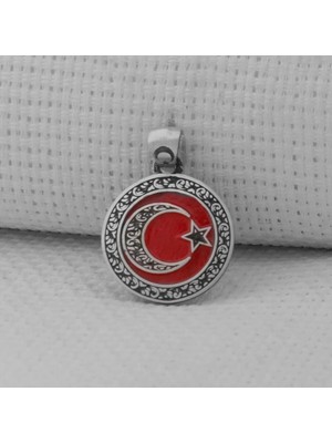 Gravur Işlemeli Küçük Boy Ay Yıldız 925 Ayar Gümüş Erkek Kolye Ucu
