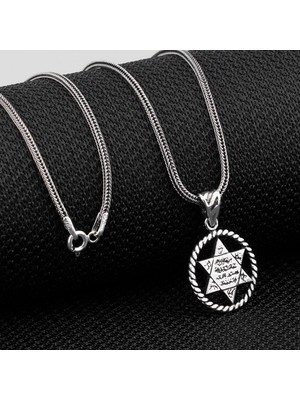 Yuvarlak Süleyman Mührü 925 Ayar Gümüş Erkek Kolye