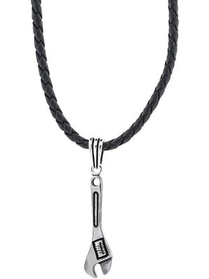 Anahtar Tasarımlı Deri Ipli 925 Ayar Gümüş Erkek Kolye