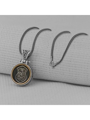 Nali Şerif Motifli Ortası Dönen  925 Ayar Kalın Zincirli Gümüş Erkek Kolye