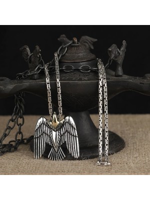 Kartal Motifli Kral Zincir 925 Ayar Gümüş Erkek Kolye