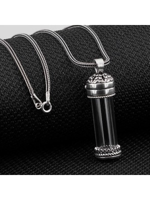 Açılabilir Cam Tüp Cevşen Dua Kabi 925 Ayar Gümüş Erkek Kolye