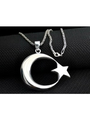 Ay Yıldız Büyük Boy Kral Zincirli 925 Ayar Gümüş Erkek Kolye