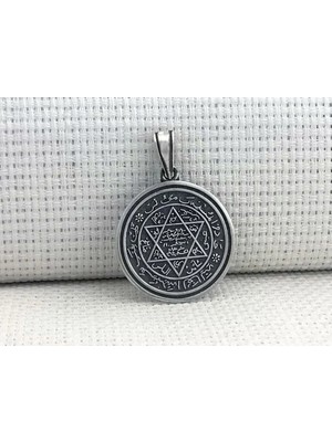 Hz Süleyman Mührü Yuvarlak 925 Ayar Gümüş Erkek Kolye Ucu