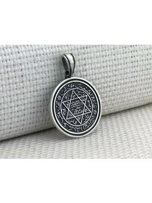 Hz Süleyman Mührü Yuvarlak 925 Ayar Gümüş Erkek Kolye Ucu