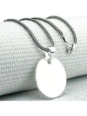 Plaka Yuvarlak Parlak Küçük Boy 925 Ayar Gümüş Erkek Kolye