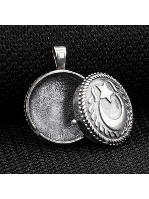 Ay Yıldız Çift Taraflı Açılabilir Cevşen 925 Ayar Gümüş Erkek Kolye Ucu