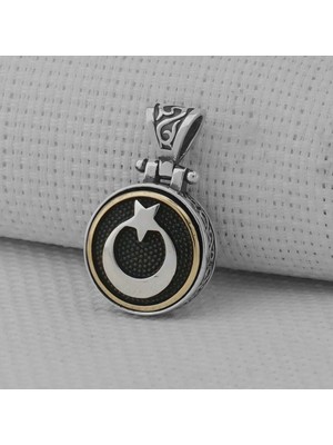 Ay Yıldız Ortası Dönen Tasarımlı 925 Ayar Gümüş Erkek Kolye Ucu