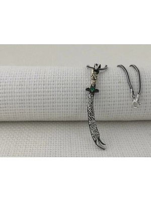 Yeşil Taşlı La Fetta Illa Ali La Seyfe Illa Zülfikar Yazılı  925 Ayar Gümüş Erkek Kolye Ucu