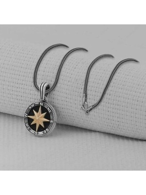 Pusula Tasarımlı 925 Ayar Gümüş Erkek Kolye