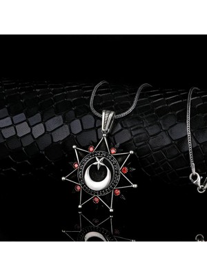 Zirkon Taşlı Ay Yıldız 925 Ayar Gümüş Erkek Kolye