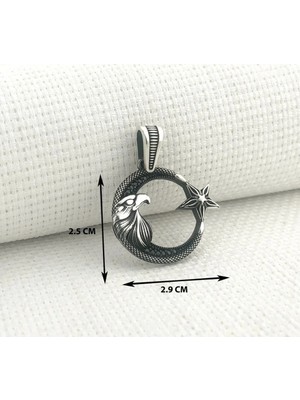 Ay Yıldız Kartal Başlı  925 Ayar Gümüş Erkek Kolye Ucu