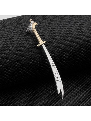 Türkçe ve Arapça Hz Ali Yazılı Zulfikar 925 Ayar Gümüş Erkek Kolye Ucu