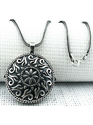 Yuvarlak Cevşen Muska Kabi 925 Ayar Gümüş Erkek Kolye