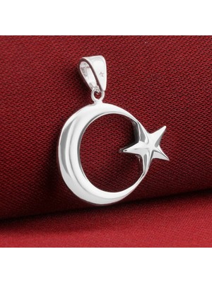 Ay Yıldız Deri Ipli 925 Ayar Gümüş Erkek Kolye