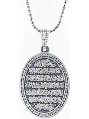 Ayetel Kursi Oval 925 Ayar Gümüş Erkek Kolye