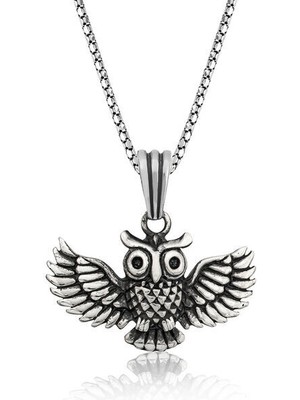 Baykuş  925 Ayar Gümüş Erkek Kolye