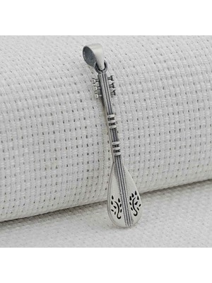 Bağlama Saz Tasarımlı 925 Ayar Gümüş Erkek Kolye  Ucu