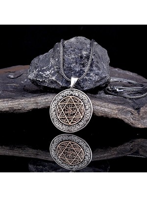 Hz Süleyman Mührü Fetih Suresi Ikinci Ayeti Yazılı 925 Ayar Gümüş Erkek Kolye