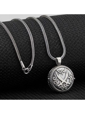 Çift Taraflı Zulfikar Desenli Açılabilir Cevşen  925 Ayar Gümüş Erkek Kolye