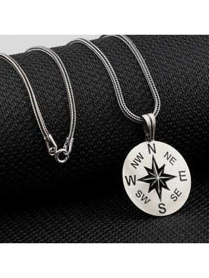 Pusula Tasarımlı 925 Ayar Gümüş Erkek Kolye