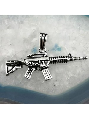 Tüfek Tasarımlı 925 Ayar Gümüş Erkek Kolye Ucu