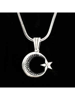 Ay Yıldızlı  925 Ayar Gümüş Erkek Kolye
