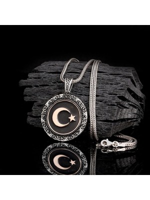 Ay Yıldızlı  925 Ayar Gümüş Erkek Kolye